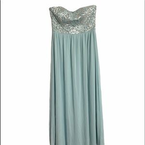 Baby Blue Lace Strapless Maxi Gown Dress
